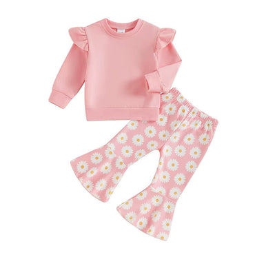 Long Sleeve Daisy Flared Pants Toddler Set Pink 12-18 M