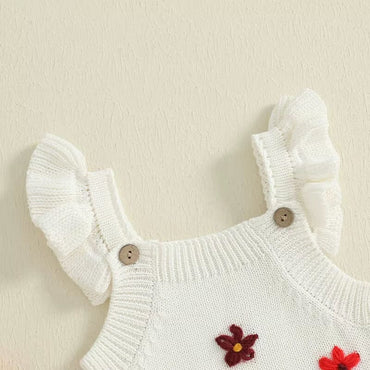 Fly Sleeve Floral Knit Baby Romper