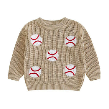 Baseball Knitted Toddler Sweater Khaki 12-18 M