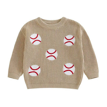 Baseball Knitted Toddler Sweater Khaki 12-18 M