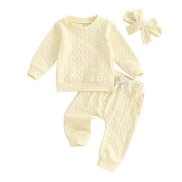 Long Sleeve Solid Flowers Baby Set Yellow 3-6 M