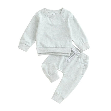 Solid Long Sleeve Baby Set White Gray 3-6 M