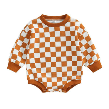 Long Sleeve Checkered Baby Bodysuit Orange 3-6 M