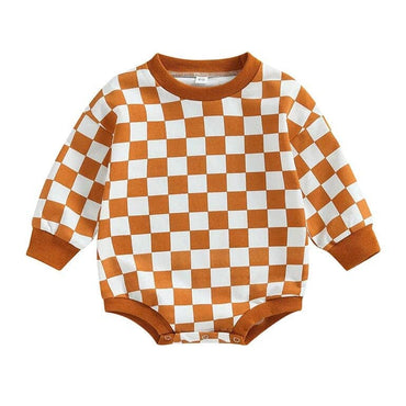 Long Sleeve Checkered Baby Bodysuit Orange 3-6 M