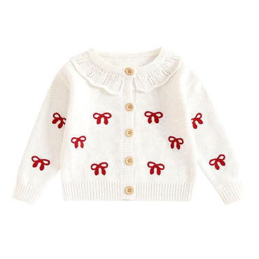 Knitted Bow Toddler Cardigan White 3-6 M