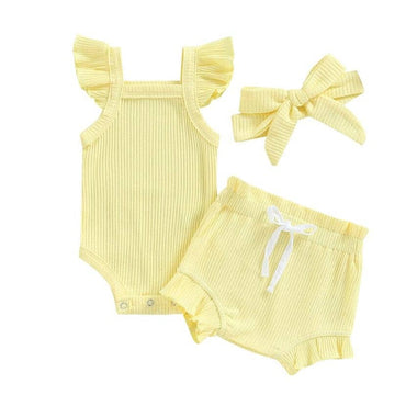 Fly Sleeve Solid Ribbed Baby Set Yellow 0-3 M