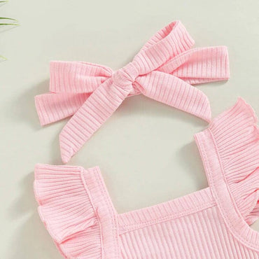 Fly Sleeve Solid Ribbed Baby Set