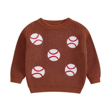 Baseball Knitted Toddler Sweater Brown 12-18 M