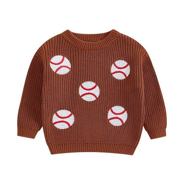 Baseball Knitted Toddler Sweater Brown 12-18 M