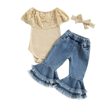 Tassel Flared Jeans Baby Set Beige 3-6 M
