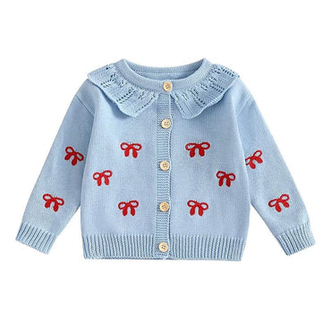 Knitted Bow Toddler Cardigan Blue 3-6 M