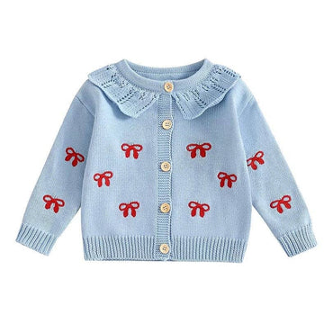 Knitted Bow Toddler Cardigan Blue 3-6 M