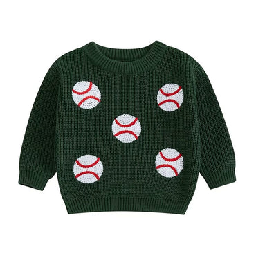 Baseball Knitted Toddler Sweater Dark Green 12-18 M