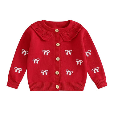 Knitted Bow Toddler Cardigan Red 3-6 M