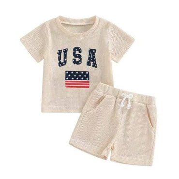Short Sleeve USA Baby Set Beige 3-6 M