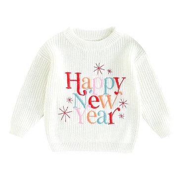 Happy New Year Knit Baby Sweater White 0-3 M