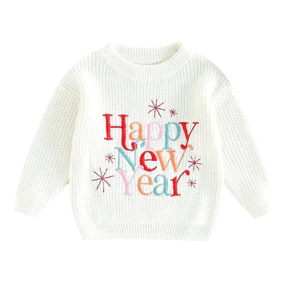 Happy New Year Knit Baby Sweater White 0-3 M
