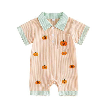Short Sleeve Striped Collar Halloween Baby Romper Rompers The Trendy Toddlers