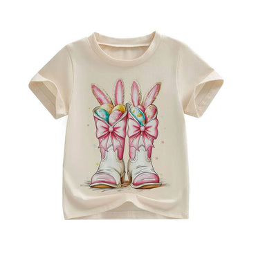 Bunny Boots Easter Toddler Tee Beige 2T