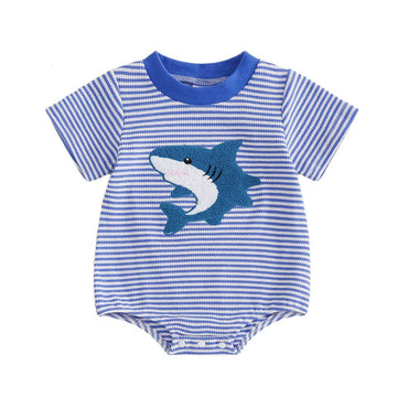 Short Sleeve Striped Shark Baby Romper