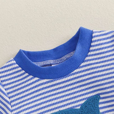 Short Sleeve Striped Shark Baby Romper