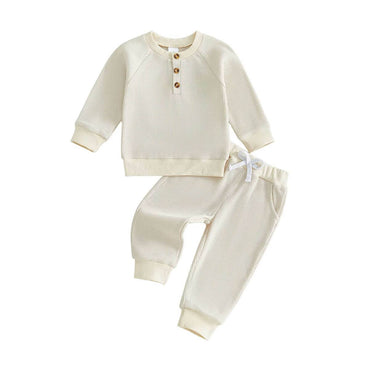 Long Sleeve Solid Waffle Baby Set Beige 3-6 M