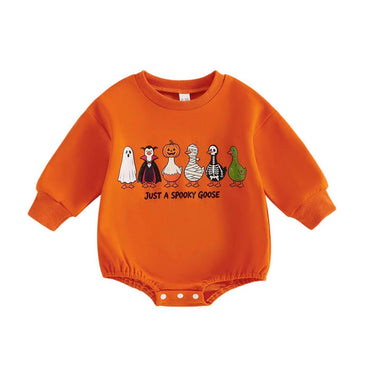 Long Sleeve Spooky Goose Baby Bodysuit Bodysuit The Trendy Toddlers Orange 0-3 M