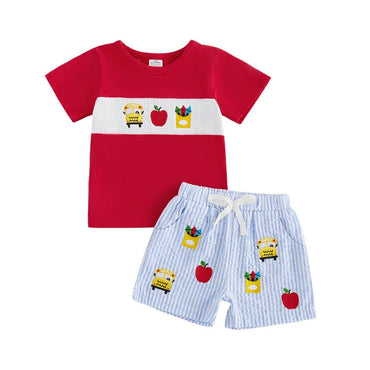 Short Sleeve Back To School Striped Toddler Set Sets The Trendy Toddlers Red 2T