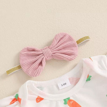 Long Sleeve Bunny Carrot Suspender Skirt Baby Set