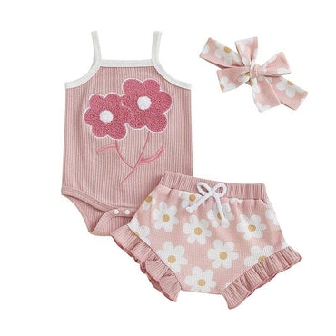 Sleeveless Floral Ruffled Baby Set Pink 0-3 M