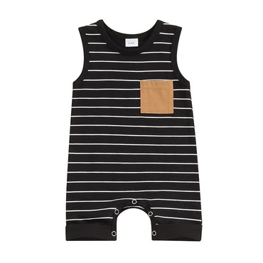 Sleeveless Striped Pocket Baby Jumpsuit Black 0-3 M