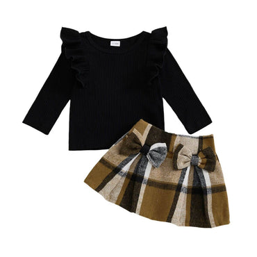 Fly Sleeve Plaid Skirt Toddler Set Black 9-12 M