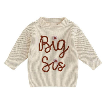 Big Sis Knitted Toddler Sweater Beige 3-6 M