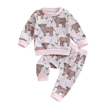 Long Sleeve Highland Cow Baby Set Pink 9-12 M