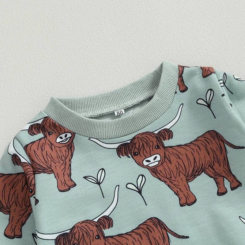 Little Girl Long Sleeve Highland Cow 2-Piece Outfit Set – The