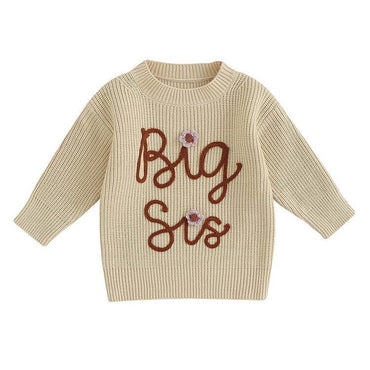 Big Sis Knitted Toddler Sweater Khaki 3-6 M