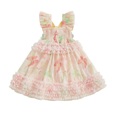 Fly Sleeve Butterfly Toddler Dress Pink 12-18 M