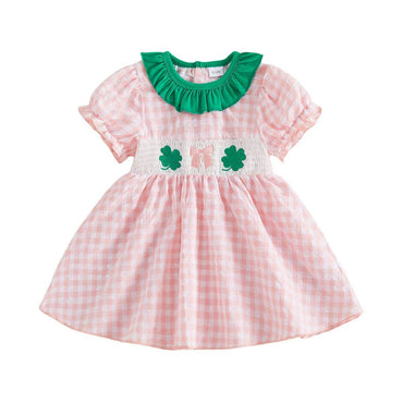 St. Patrick's Day Pink Checkered Toddler Dress Dresses The Trendy Toddlers