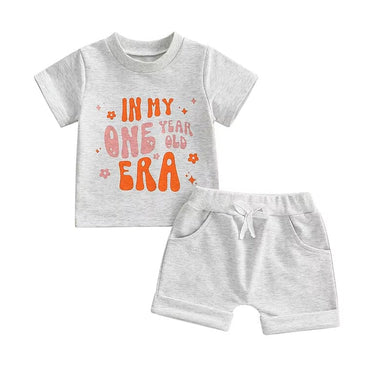 Short Sleeve First Birthday Era Baby Set Gray 9-12 M