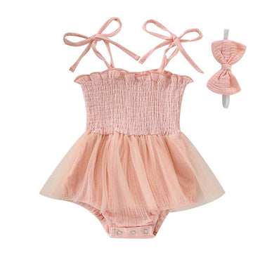 Solid Straps Muslin Baby Romper Pink 0-3 M