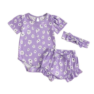 Short Sleeve Floral Lavender Baby Set