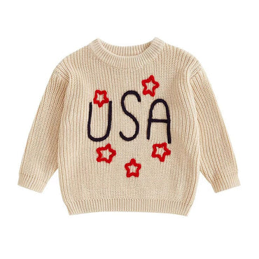 USA Stars Knitted Baby Sweater Beige 0-3 M