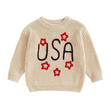 USA Stars Knitted Baby Sweater Beige 0-3 M