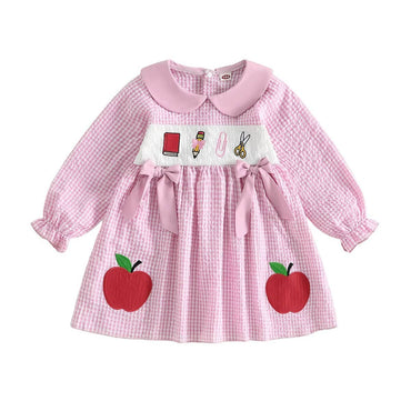 Long Sleeve Collar Back To School Toddler Dress