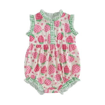 Sleeveless Plaid Strawberry Baby Romper