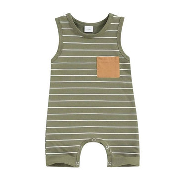 Sleeveless Striped Pocket Baby Jumpsuit Green 0-3 M