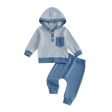 Long Sleeve Striped Hooded Baby Set