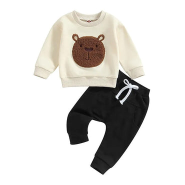Long Sleeve Fuzzy Bear Baby Set Black 3-6 M