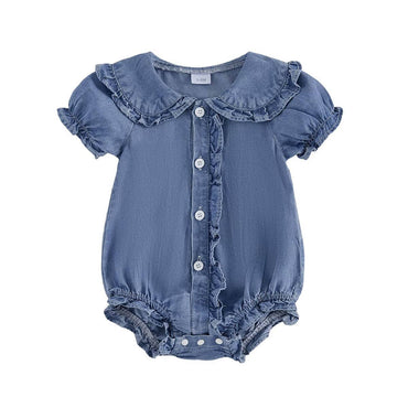 Puff Sleeve Collar Denim Baby Romper