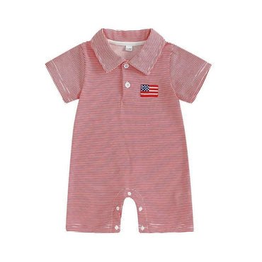 Short Sleeve 4th of July Striped Collar Baby Romper